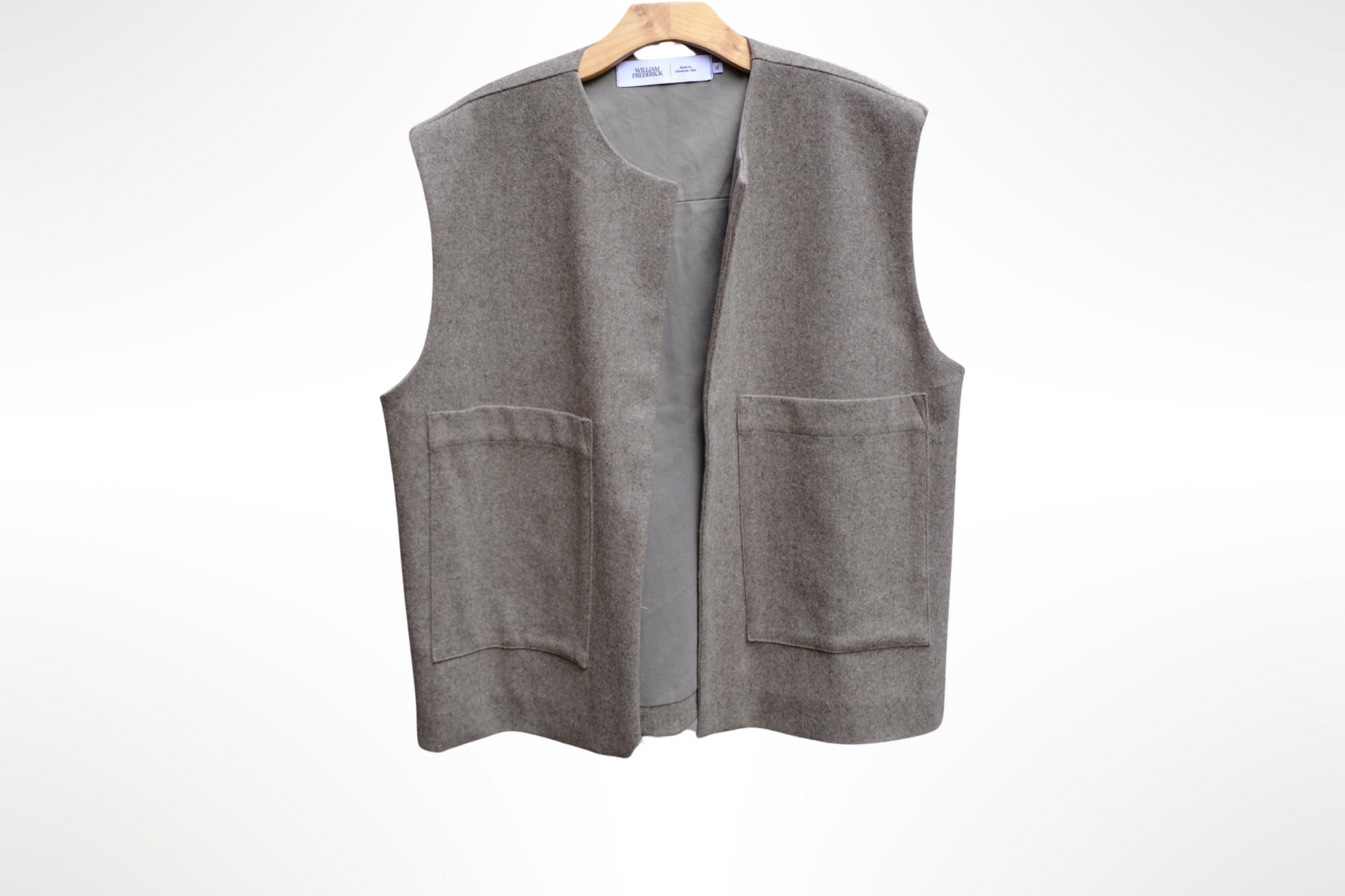 studio vest in heathered taupe wool melton