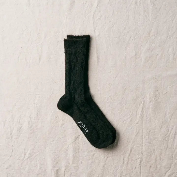alpaca cable pattern socks in dark brown