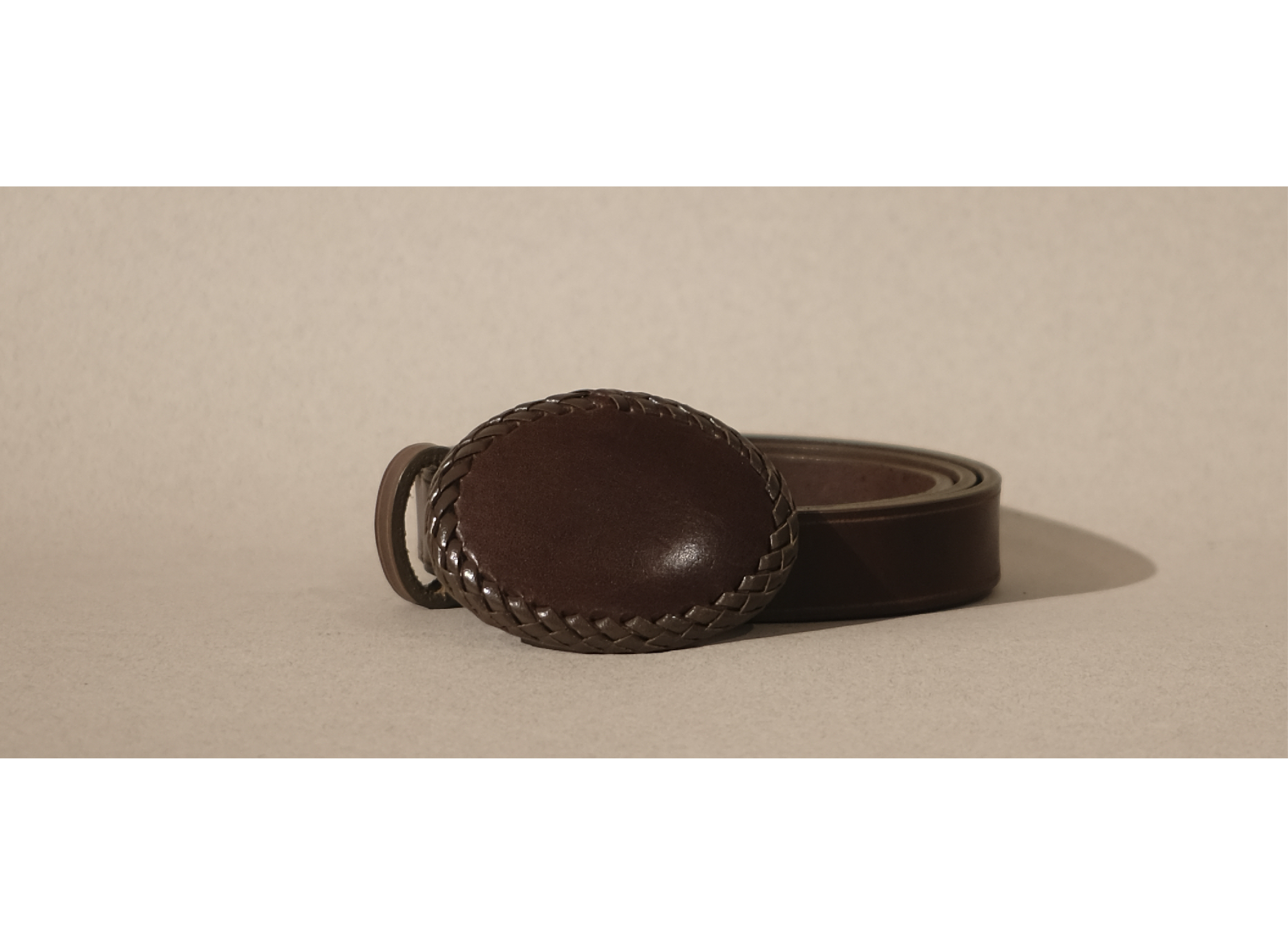 leather braided oval buckle belt