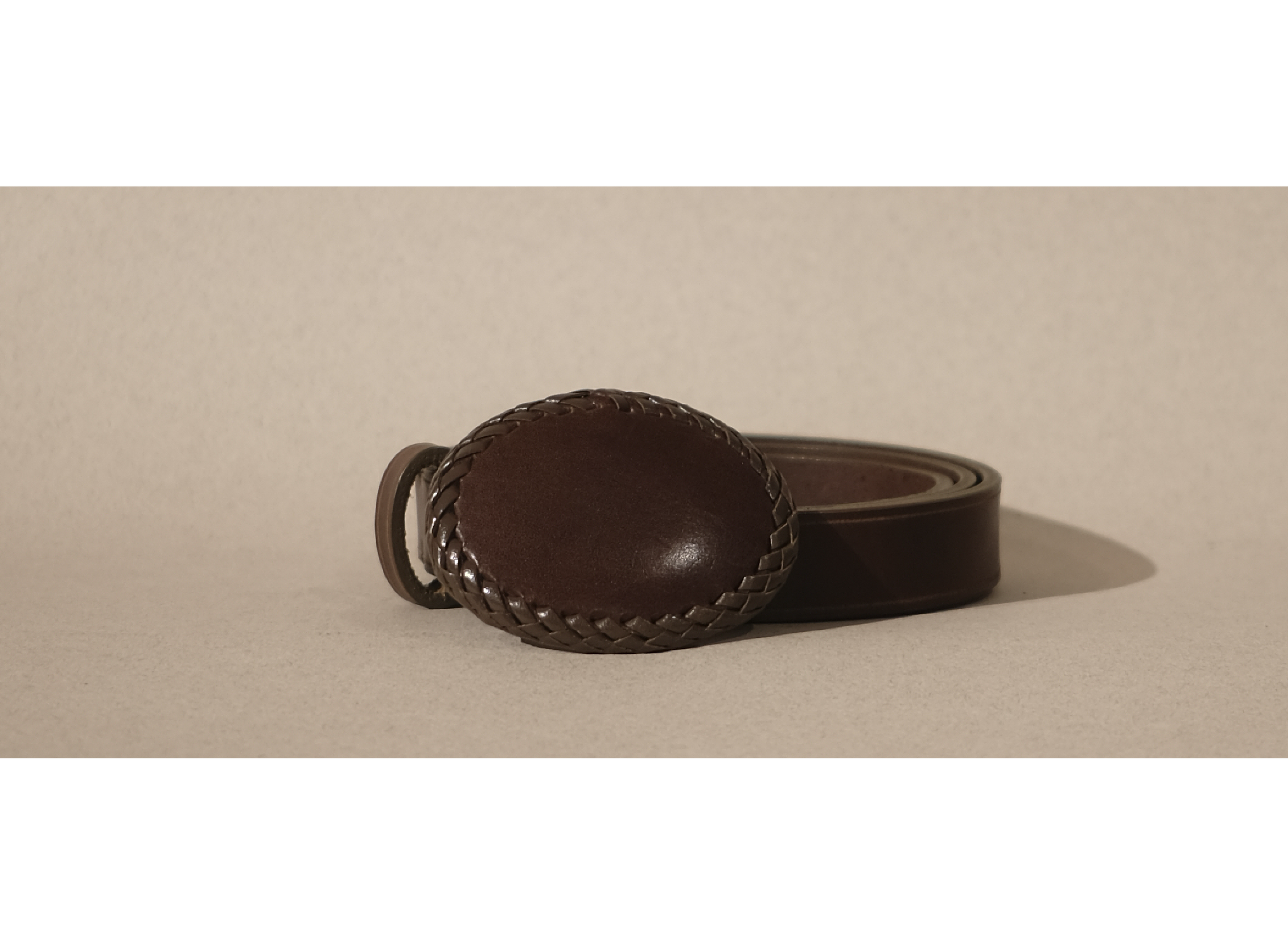 leather braided oval buckle belt