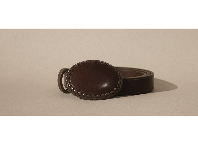 leather braided oval buckle belt