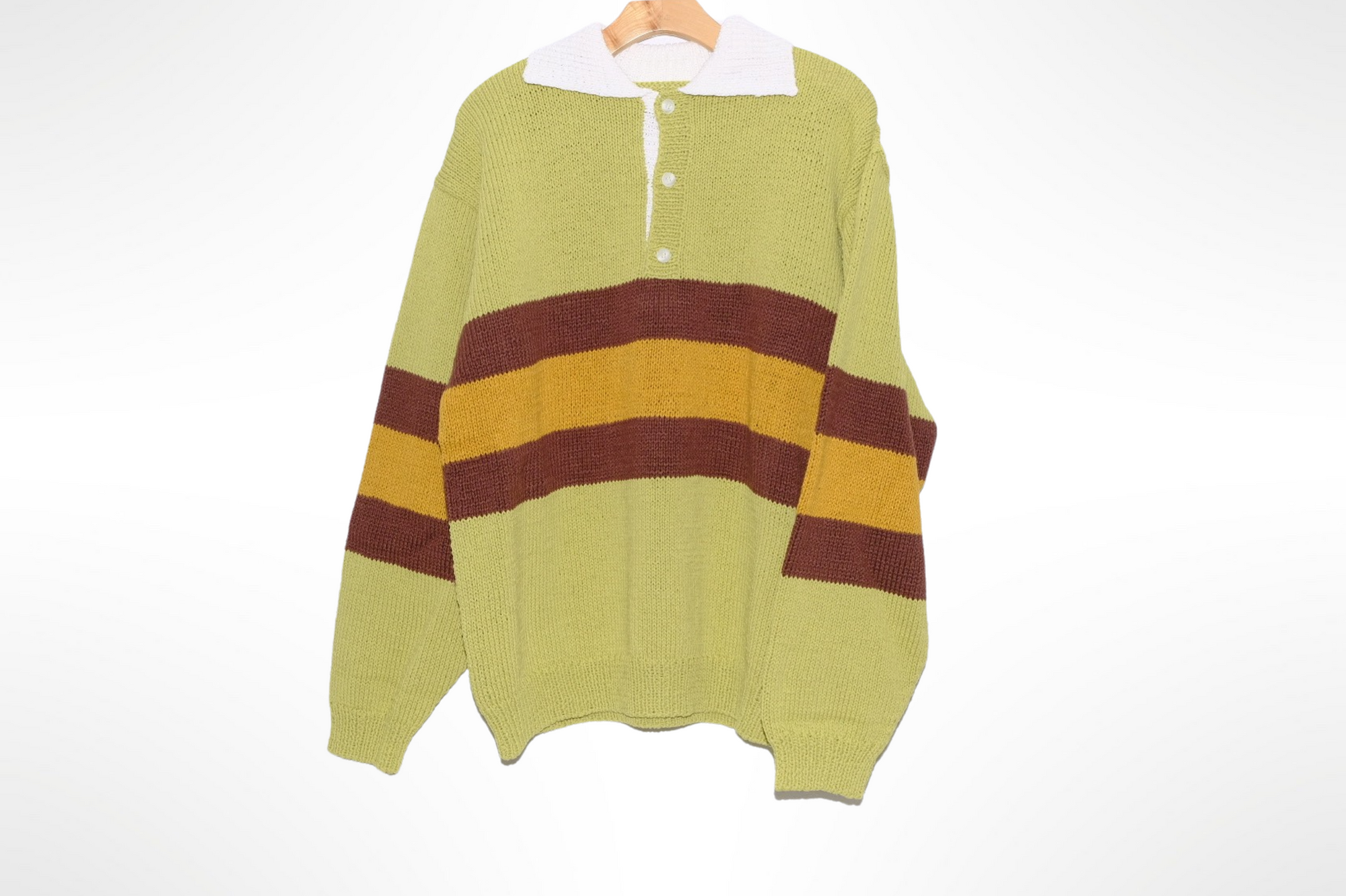 hand knitting rugby shirt in tea green