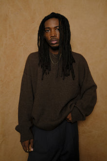 virgin wool & yak hand-knitted sweater in brown