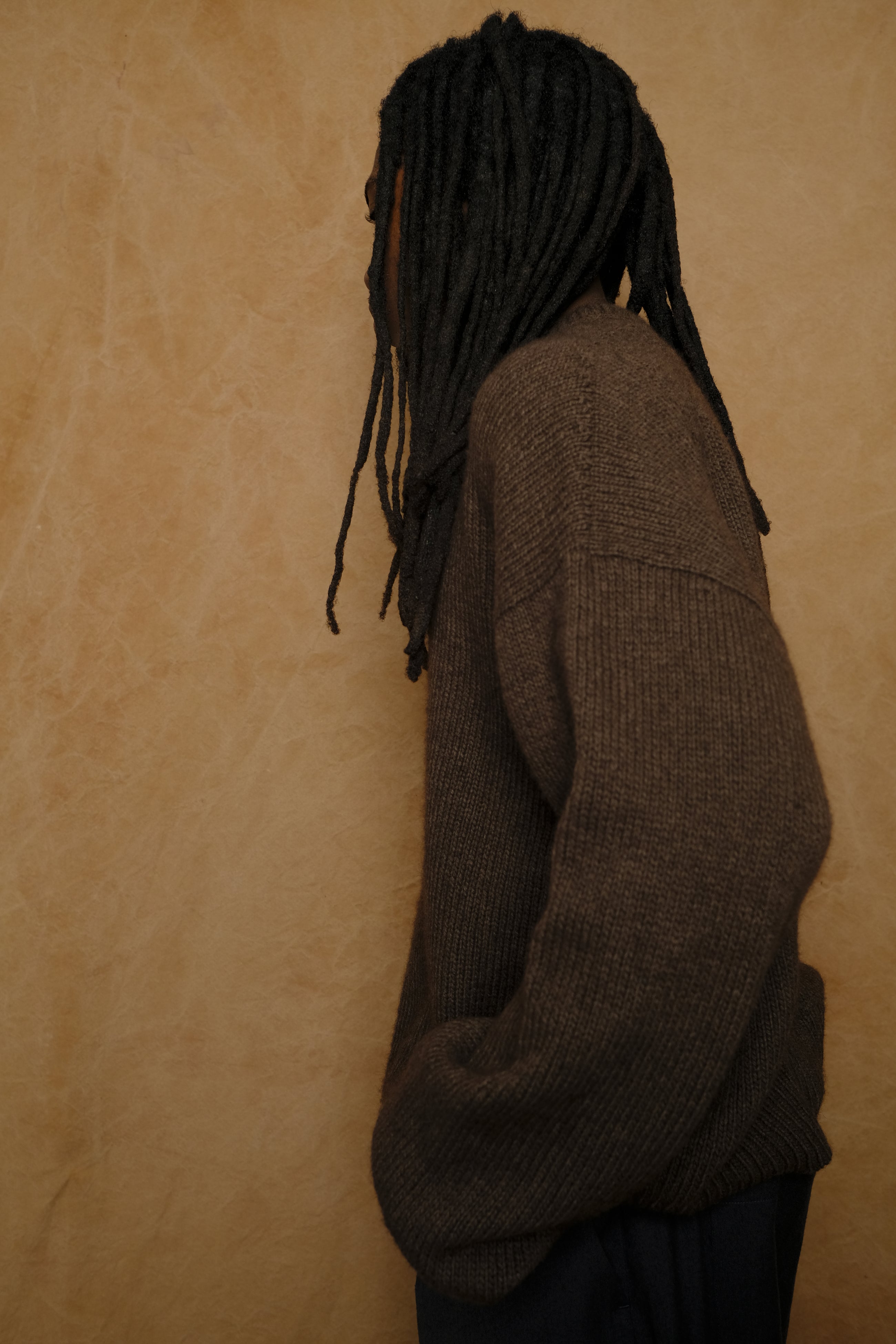 virgin wool & yak hand-knitted sweater in brown