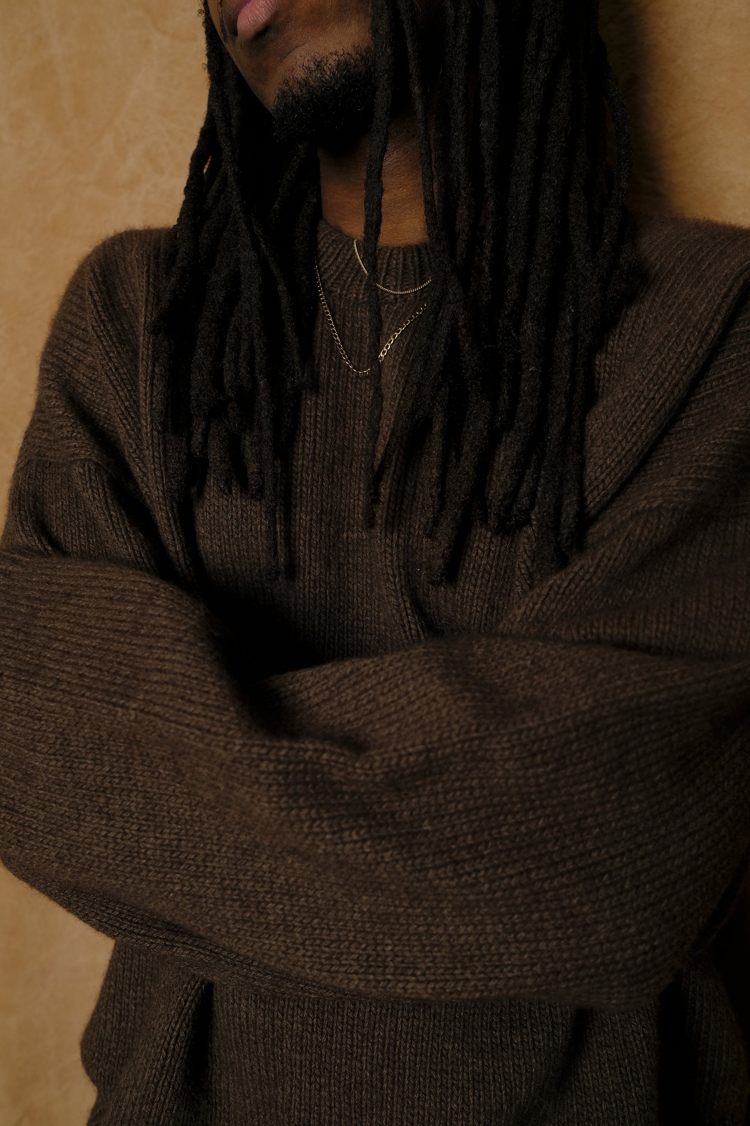 virgin wool & yak hand-knitted sweater in brown