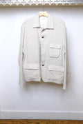 linen silk herringbone short blouson in beige
