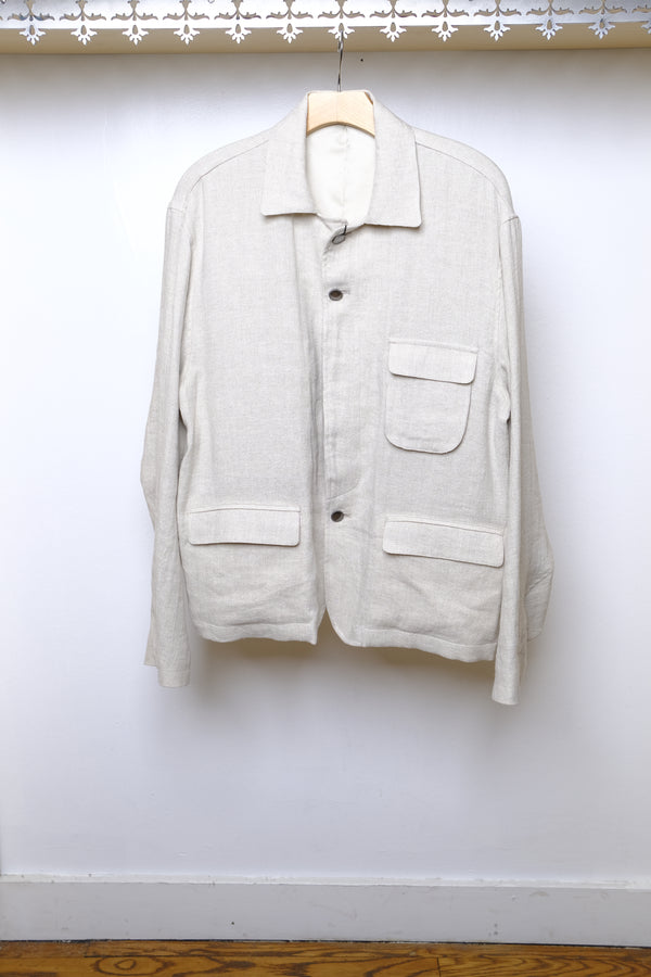 linen silk herringbone short blouson in beige