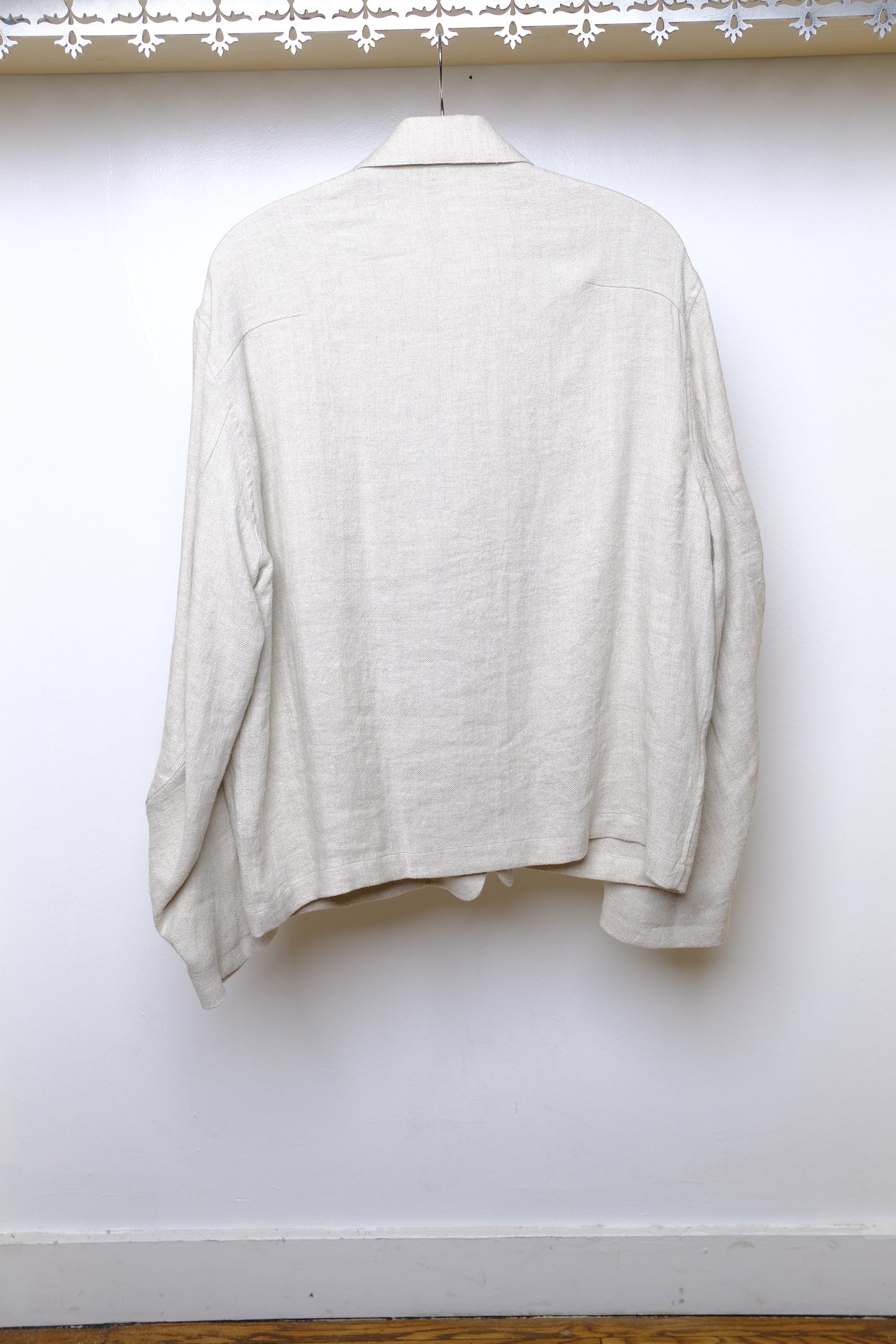 linen silk herringbone short blouson in beige