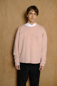 Cashmere Slit Pocket Crew in Nude