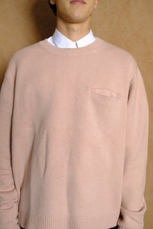 Cashmere Slit Pocket Crew in Nude