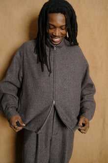 wool light tweed zip up blouson in brown