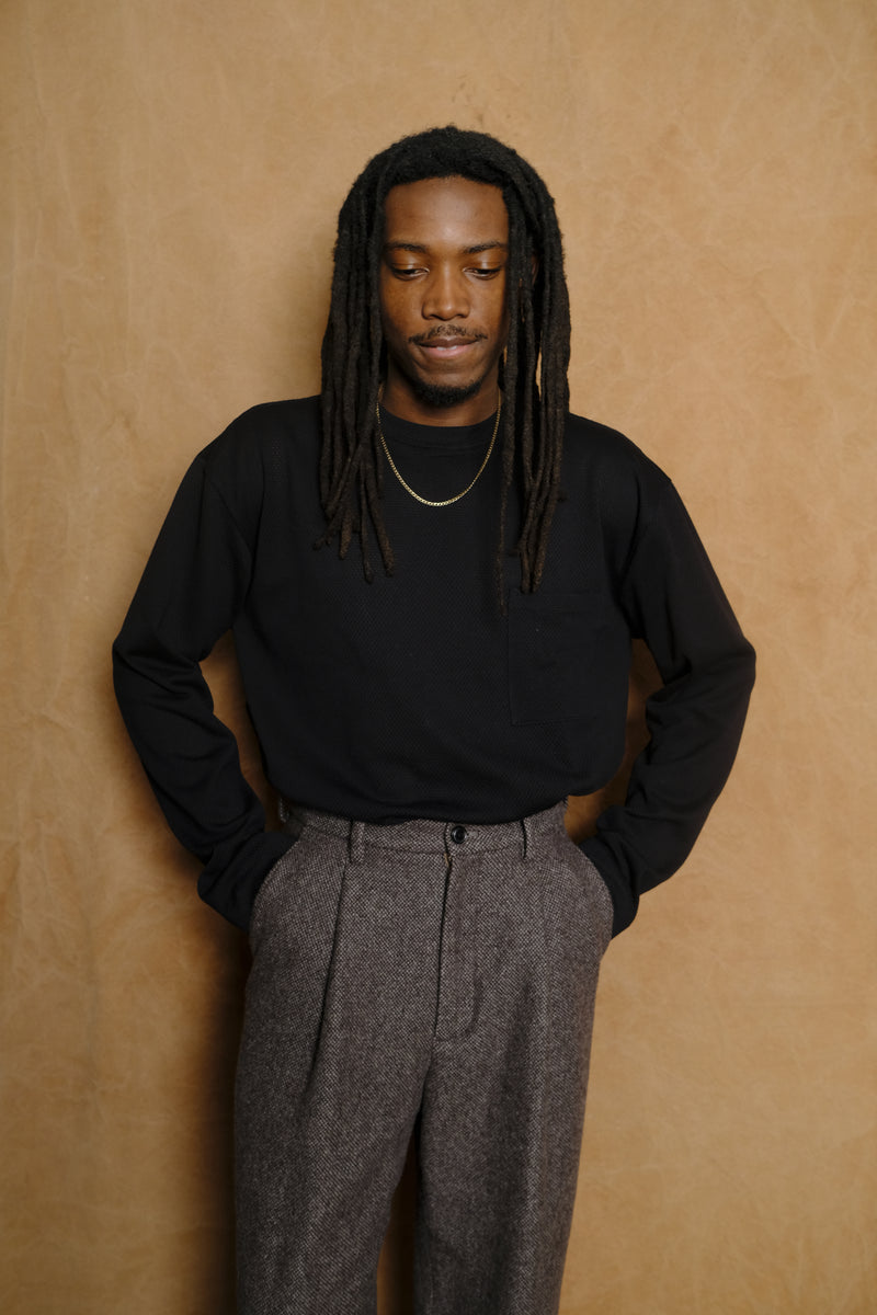 Preemo LS Box Tee in Black Mesh Cotton