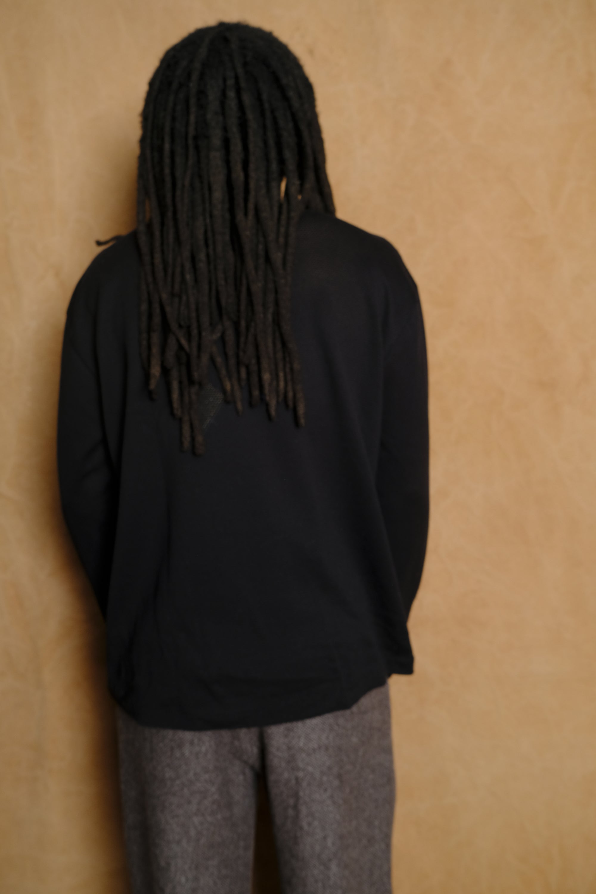 Preemo LS Box Tee in Black Mesh Cotton