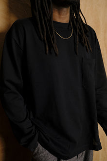 Preemo LS Box Tee in Black Mesh Cotton