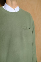 Cashmere Slit Pocket Crew in Thistle Green