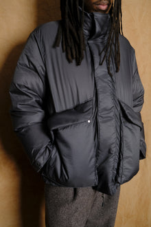 nylon down jacket in charcoal