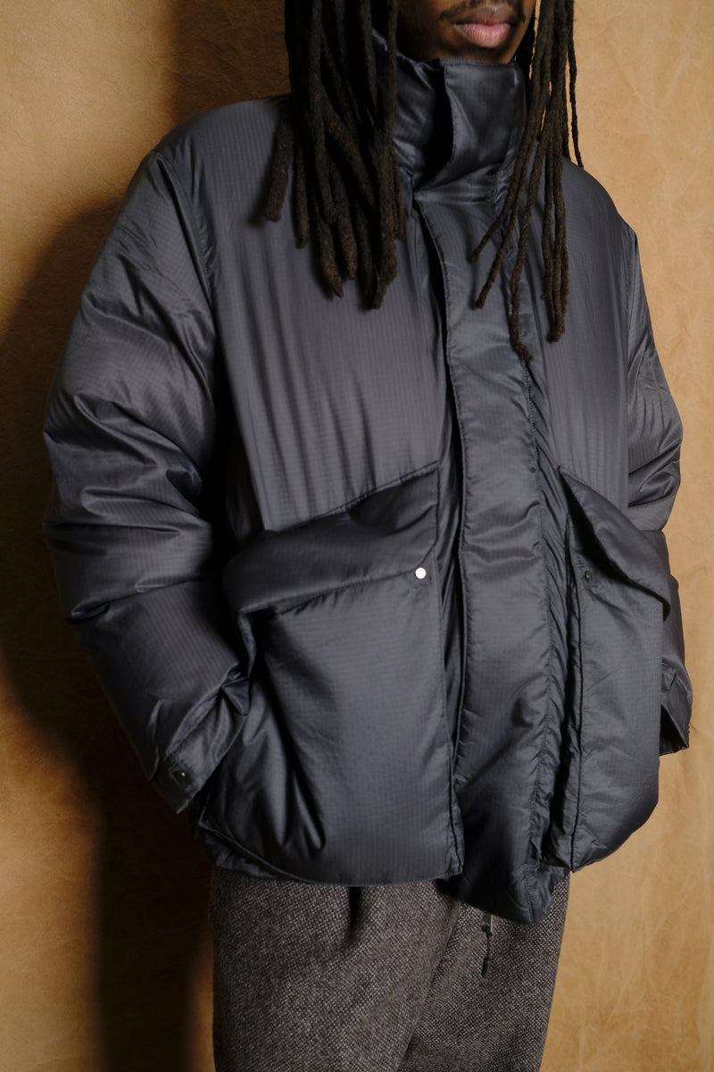 nylon down jacket in charcoal
