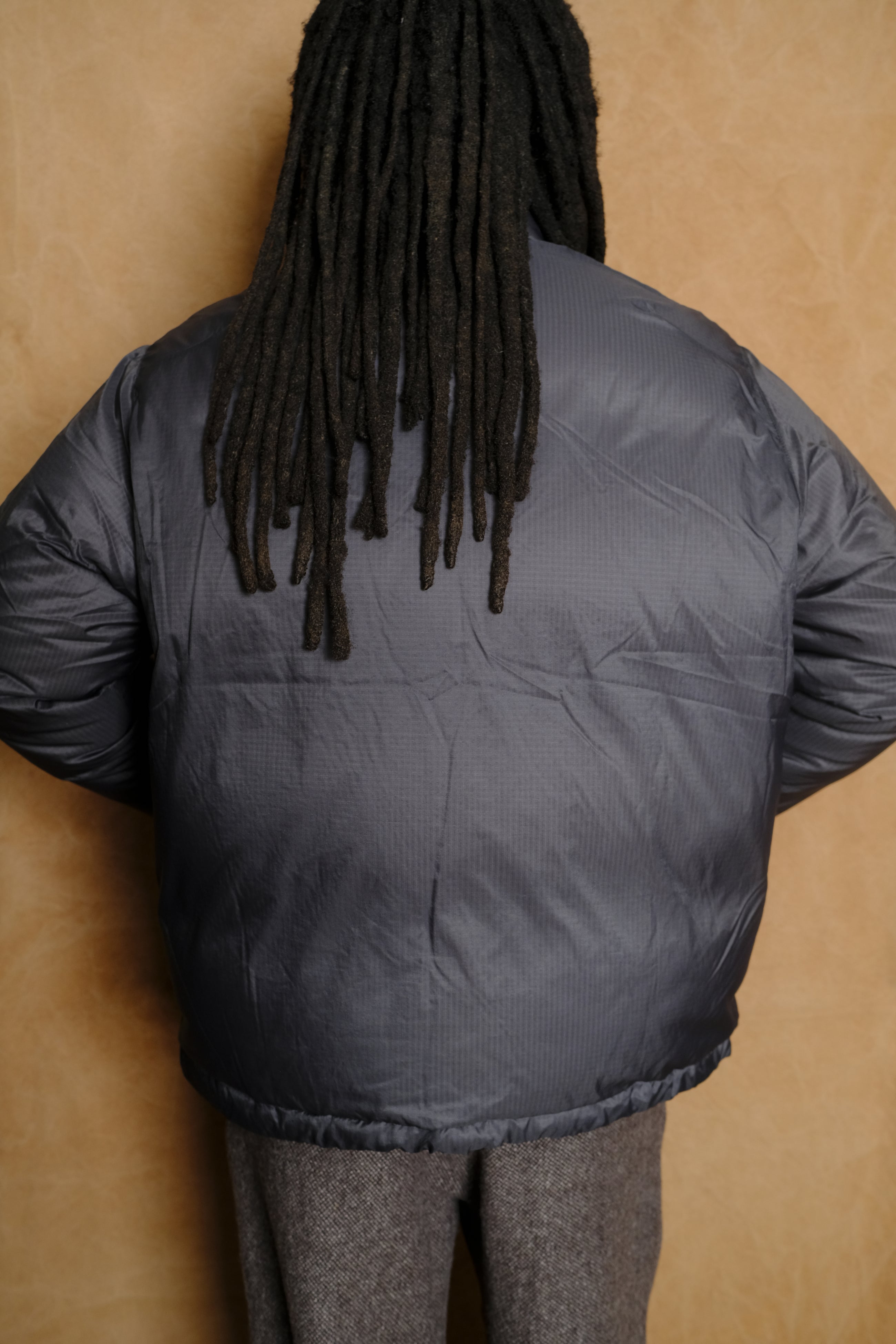 nylon down jacket in charcoal