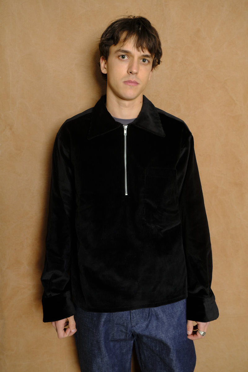 Zip Jumper in Black Corduroy