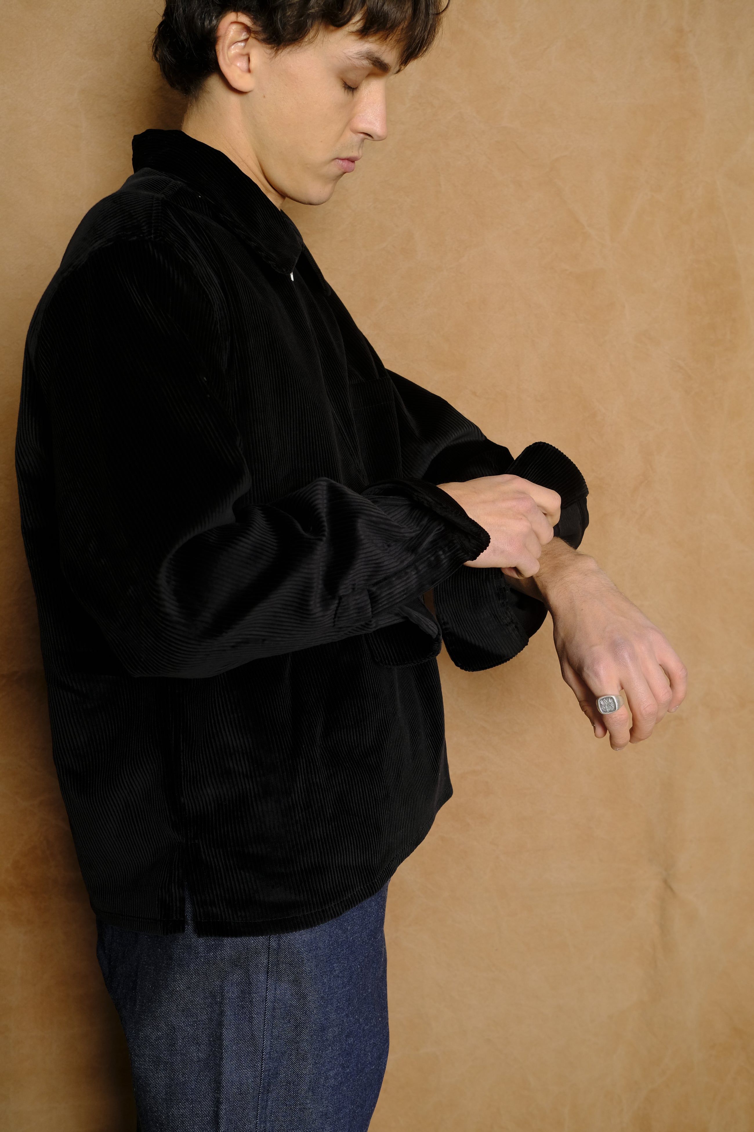 Zip Jumper in Black Corduroy