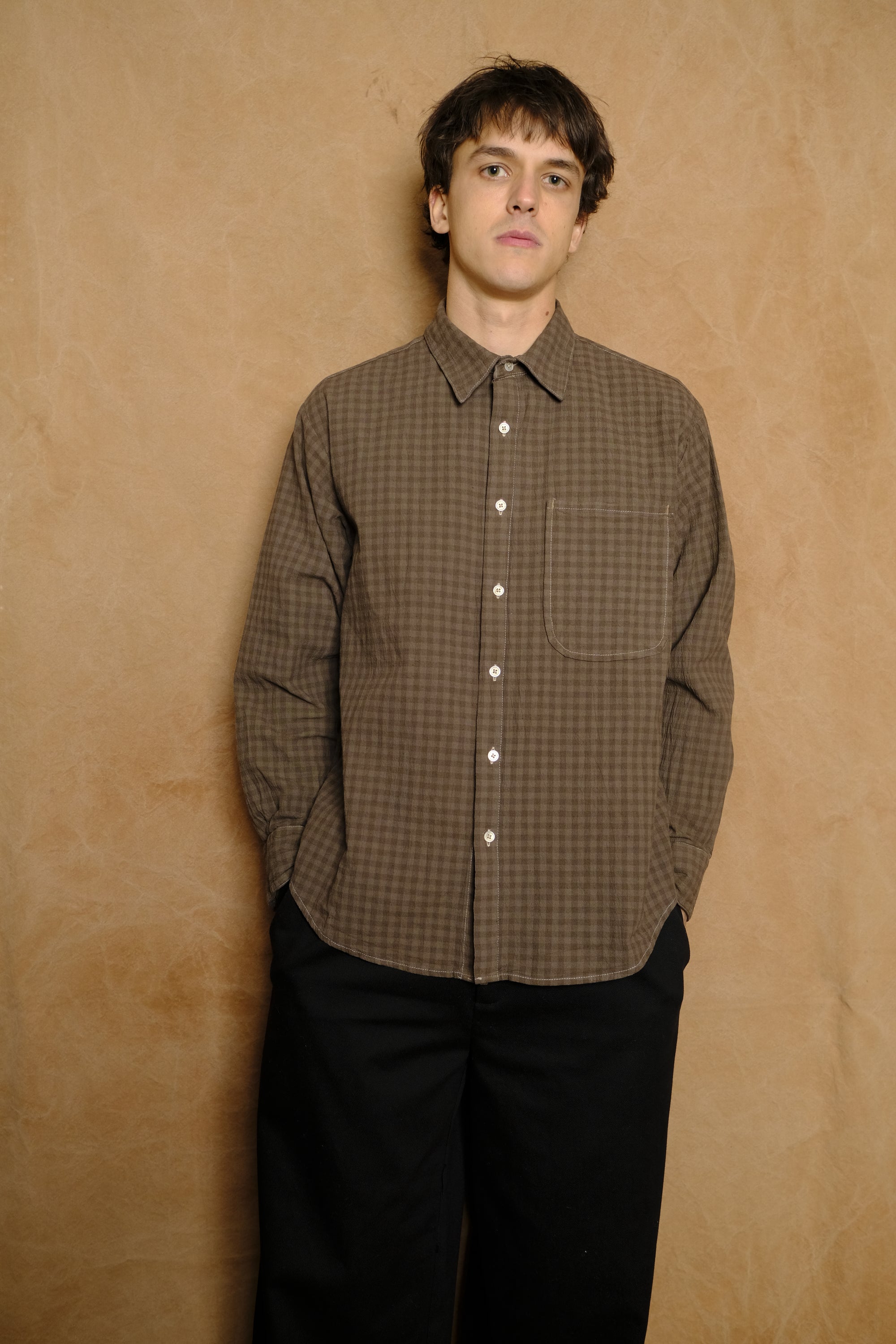 office shirt in naturally dyed foxfibre gingham