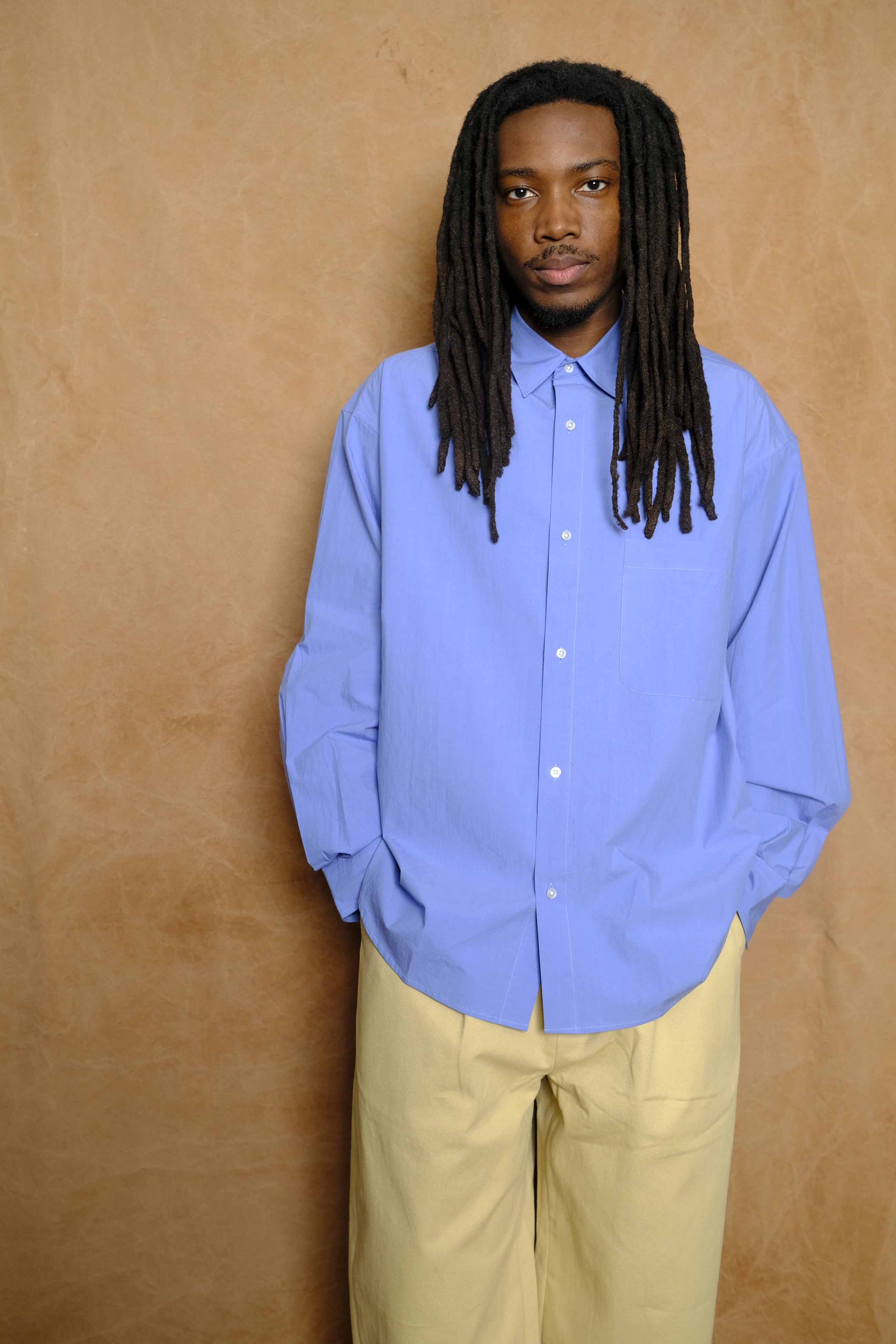 typewriter cotton shirt in sax blue
