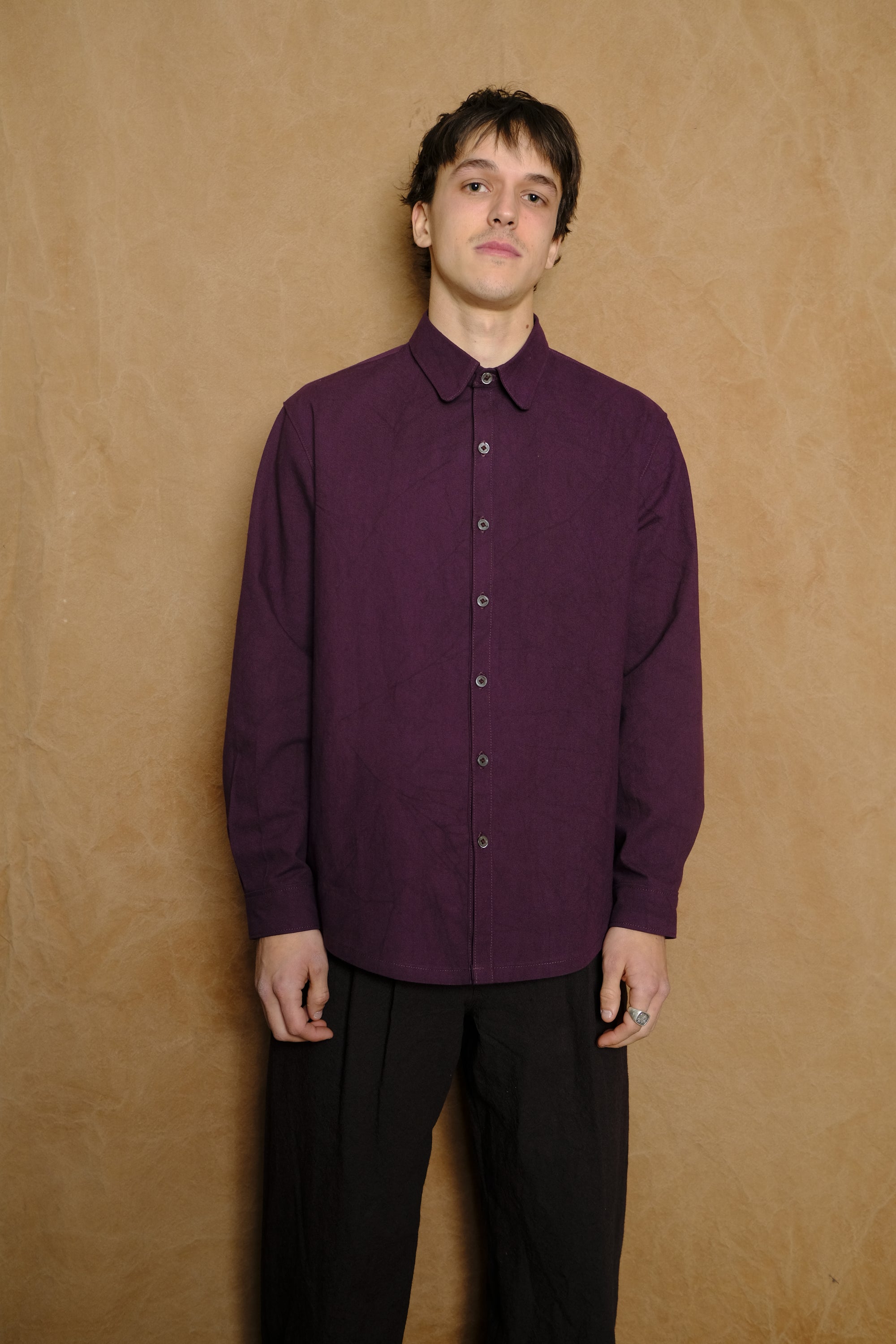 reverse placket shirt in mulberry cotton & washi