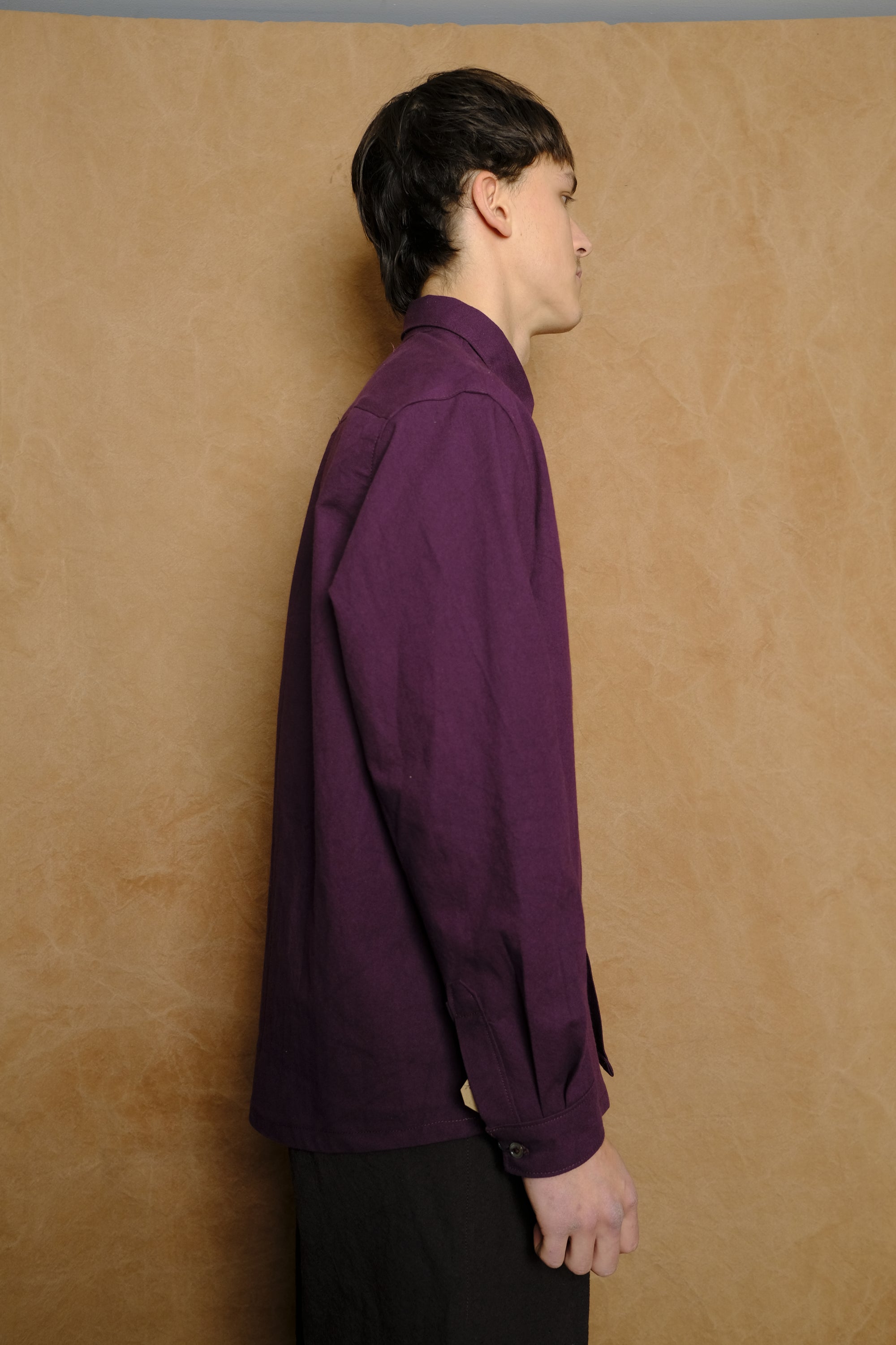 reverse placket shirt in mulberry cotton & washi