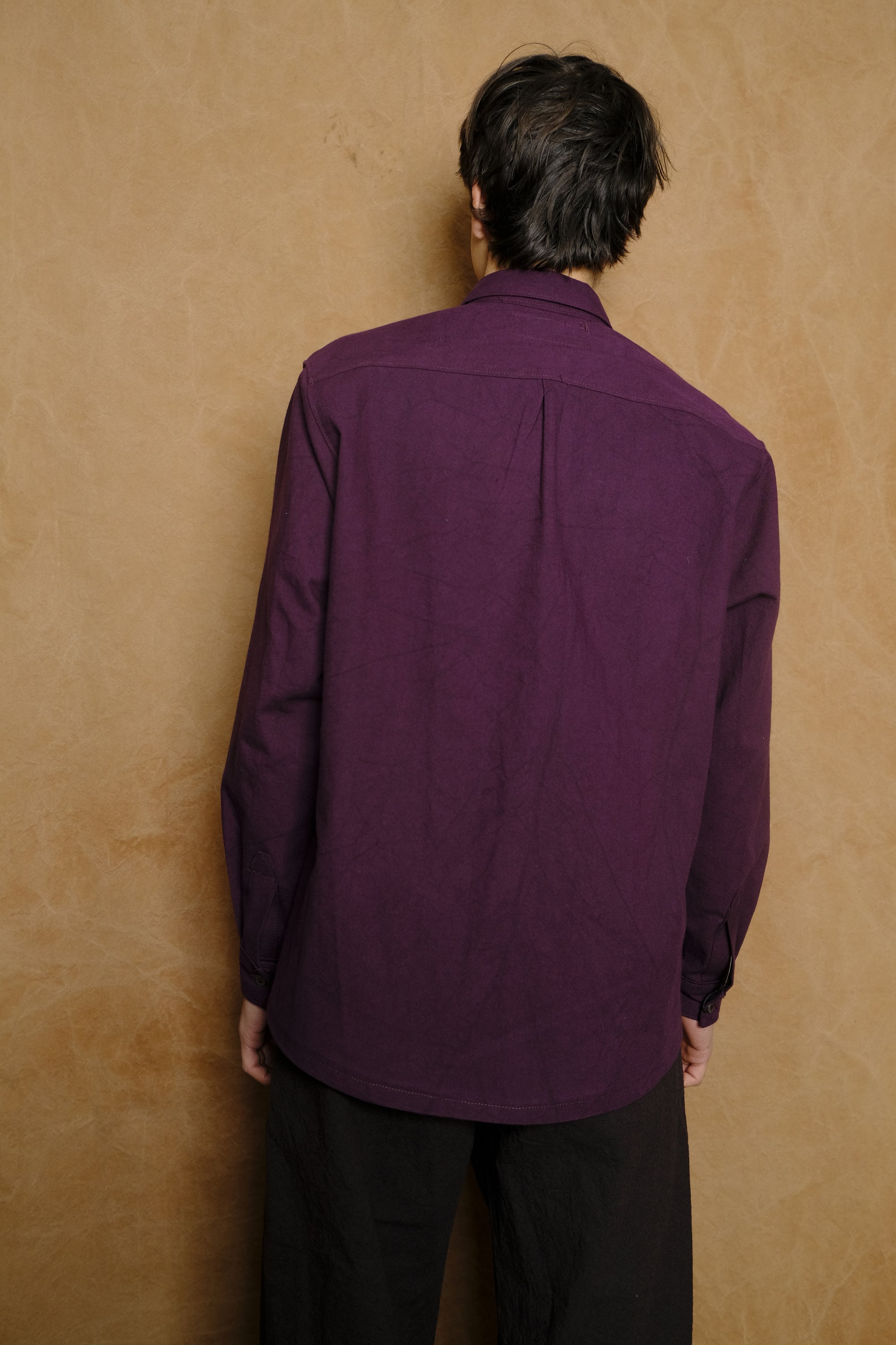 reverse placket shirt in mulberry cotton & washi