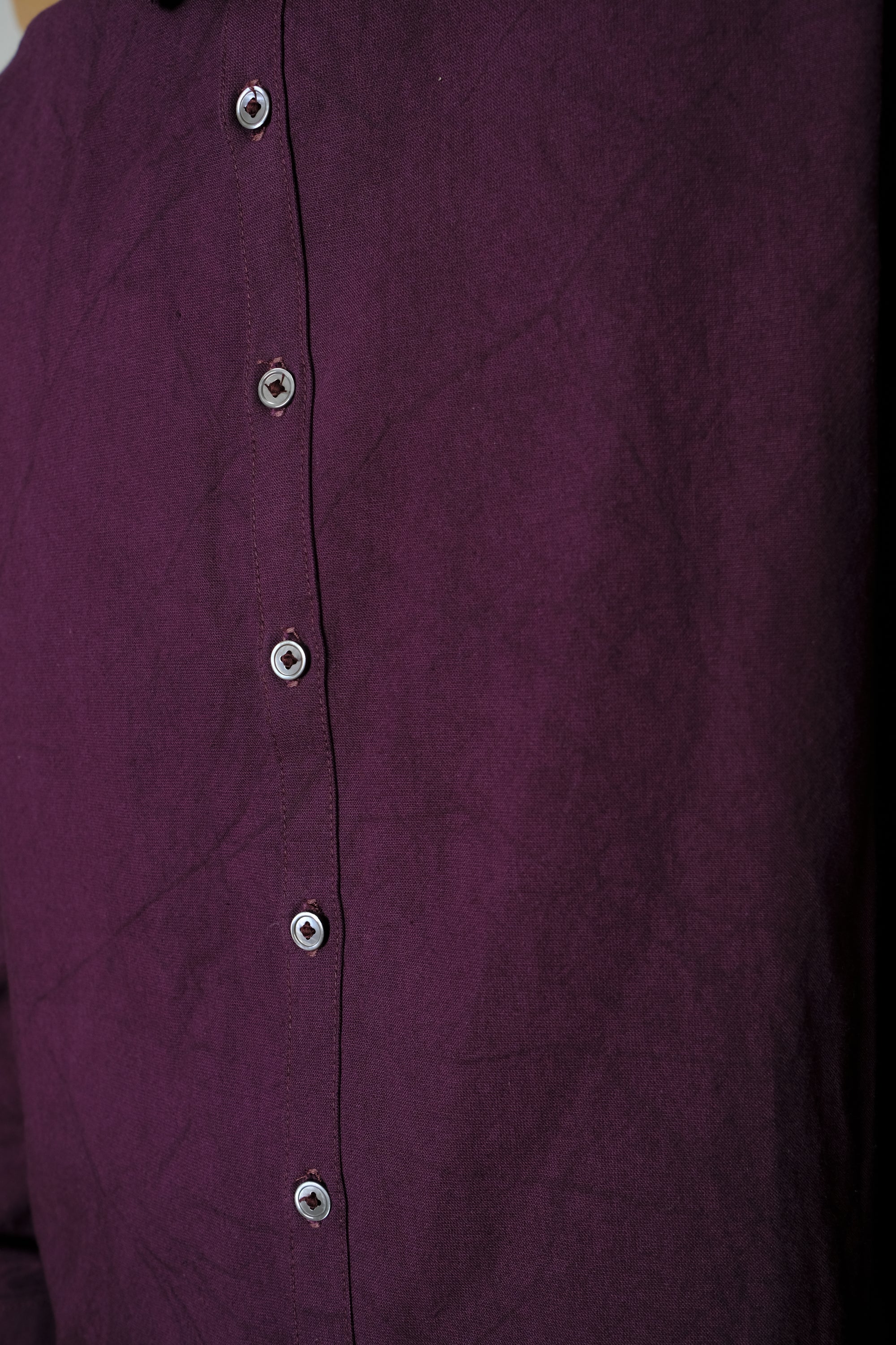 reverse placket shirt in mulberry cotton & washi
