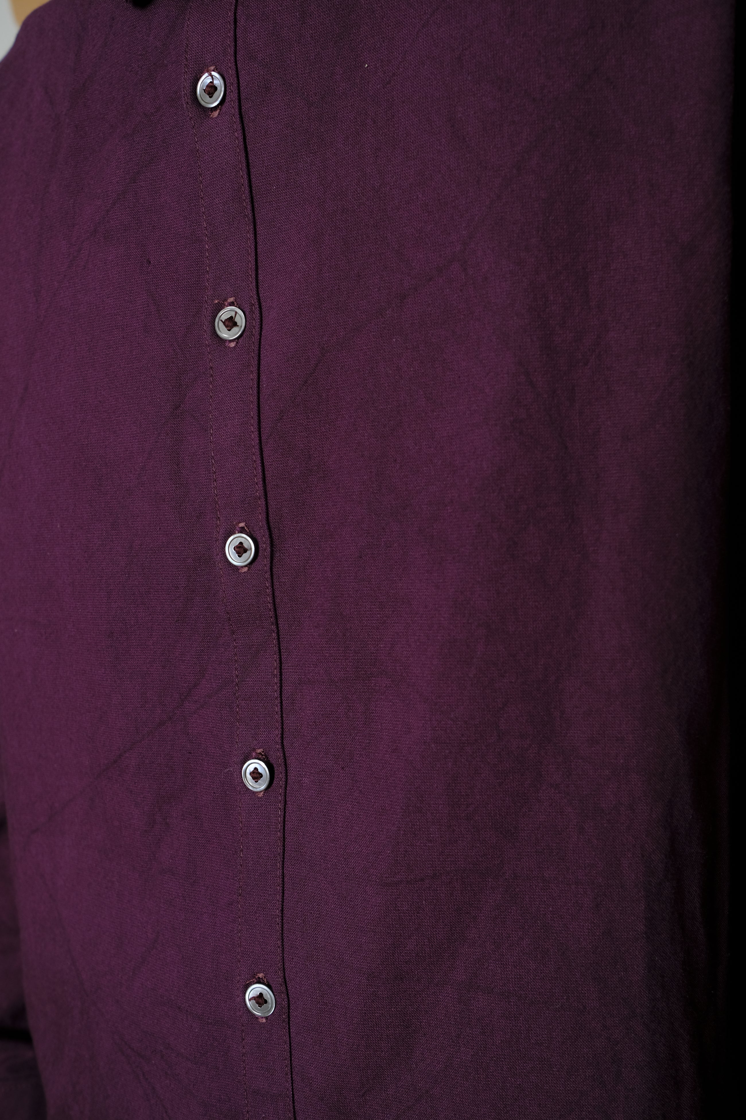 reverse placket shirt in mulberry cotton & washi