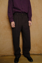 double pleated cotton & linen tumbled canvas trouser in brown