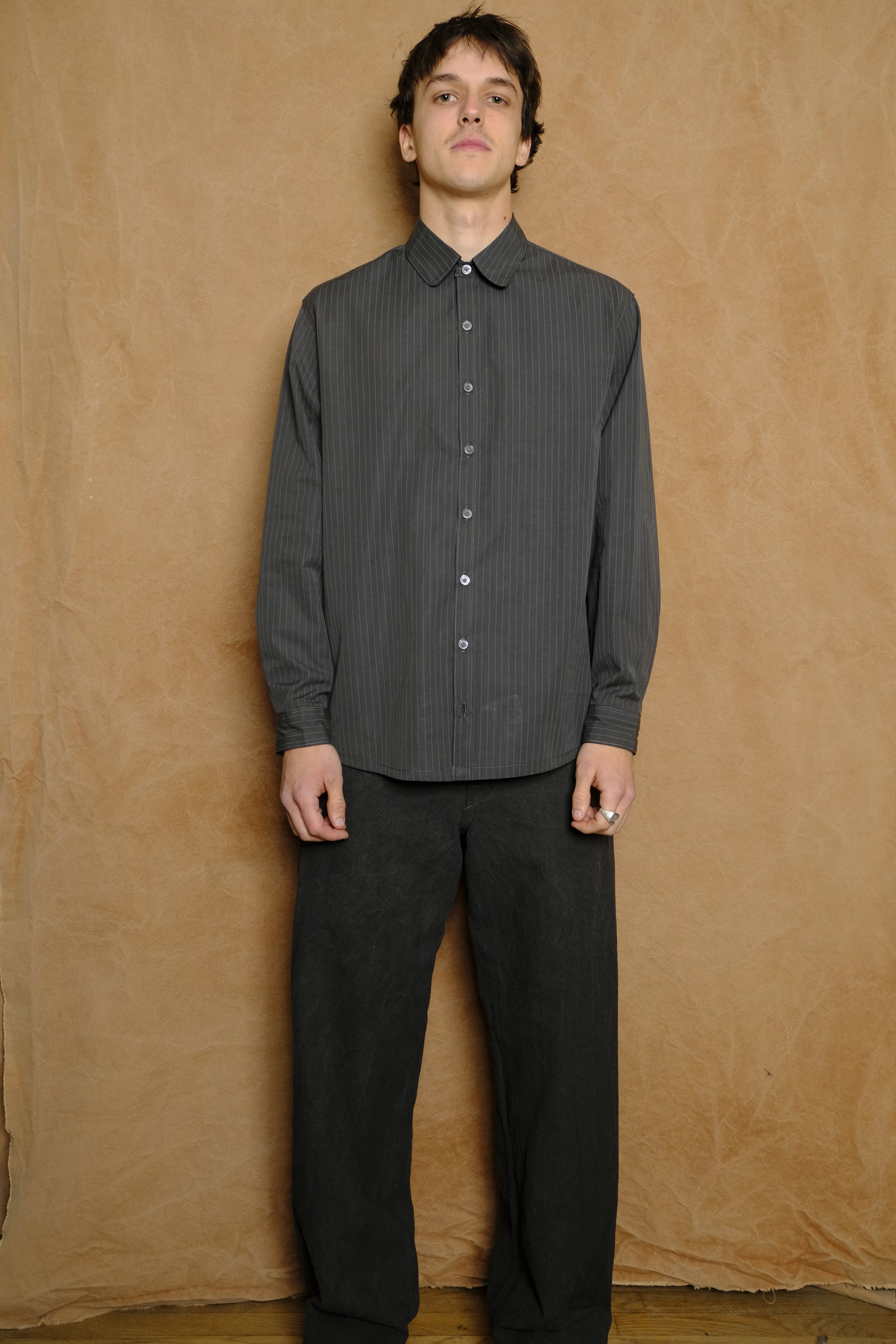 stripe shirt in pebble cotton poplin