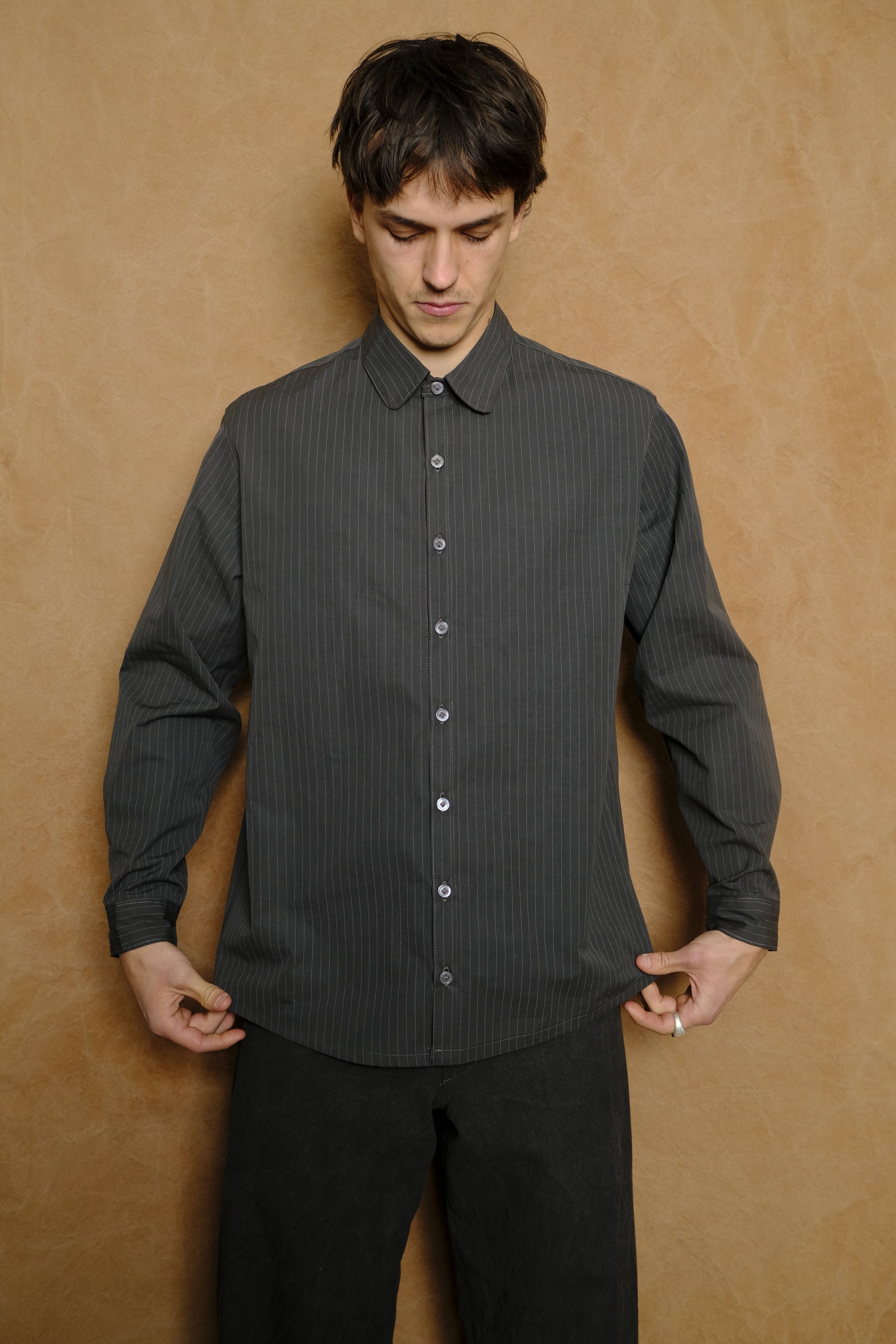 stripe shirt in pebble cotton poplin