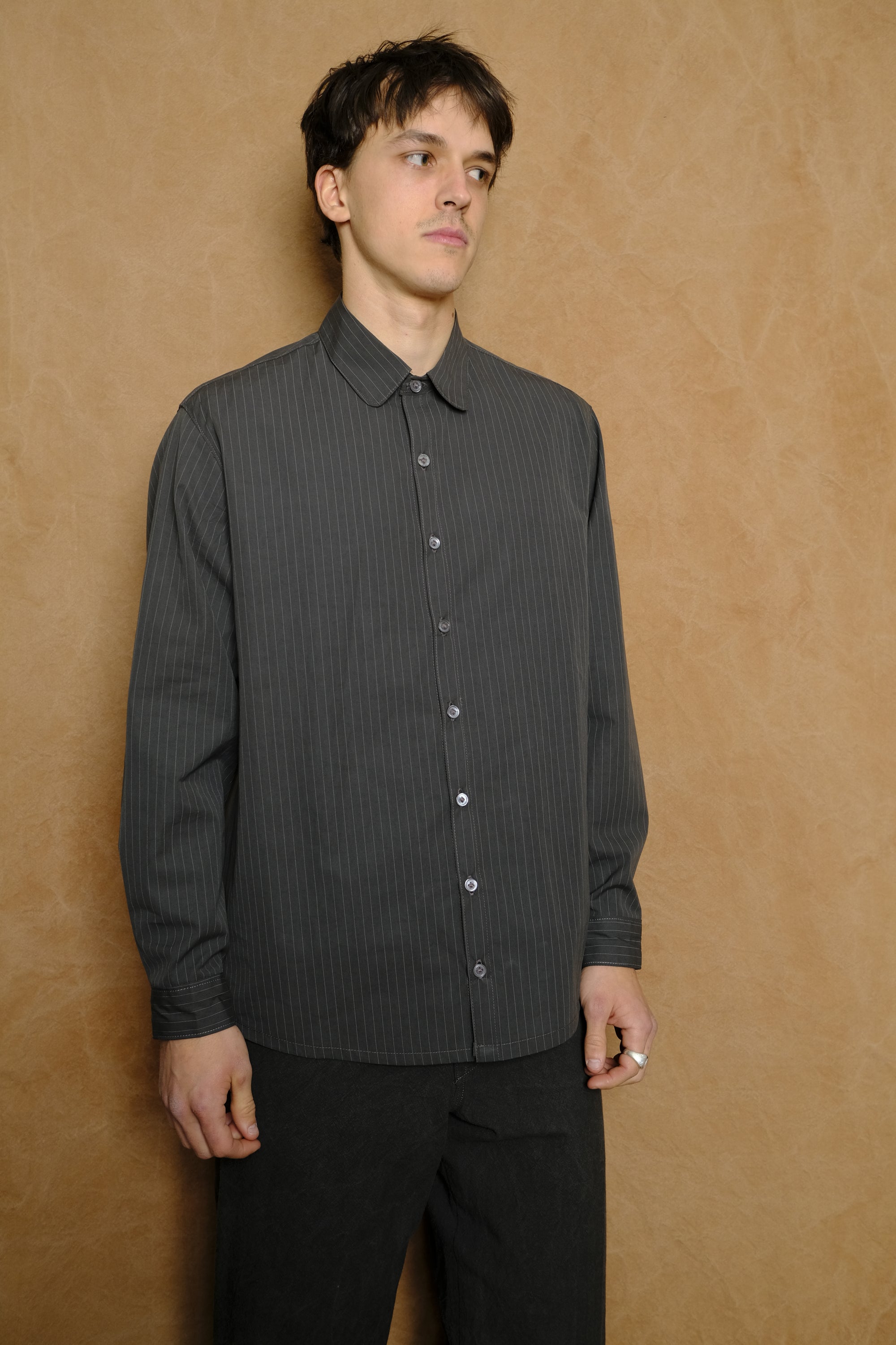 stripe shirt in pebble cotton poplin