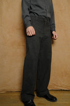 flat front trouser in cotton & linen ink dyed canvas