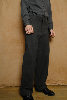 flat front trouser in cotton & linen ink dyed canvas