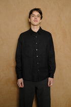 left hand oxford shirt in black silk & linen twill