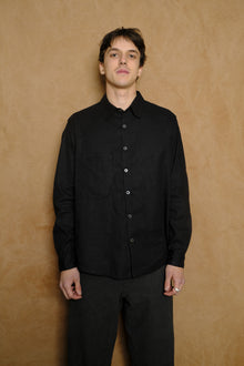 left hand oxford shirt in black silk & linen twill