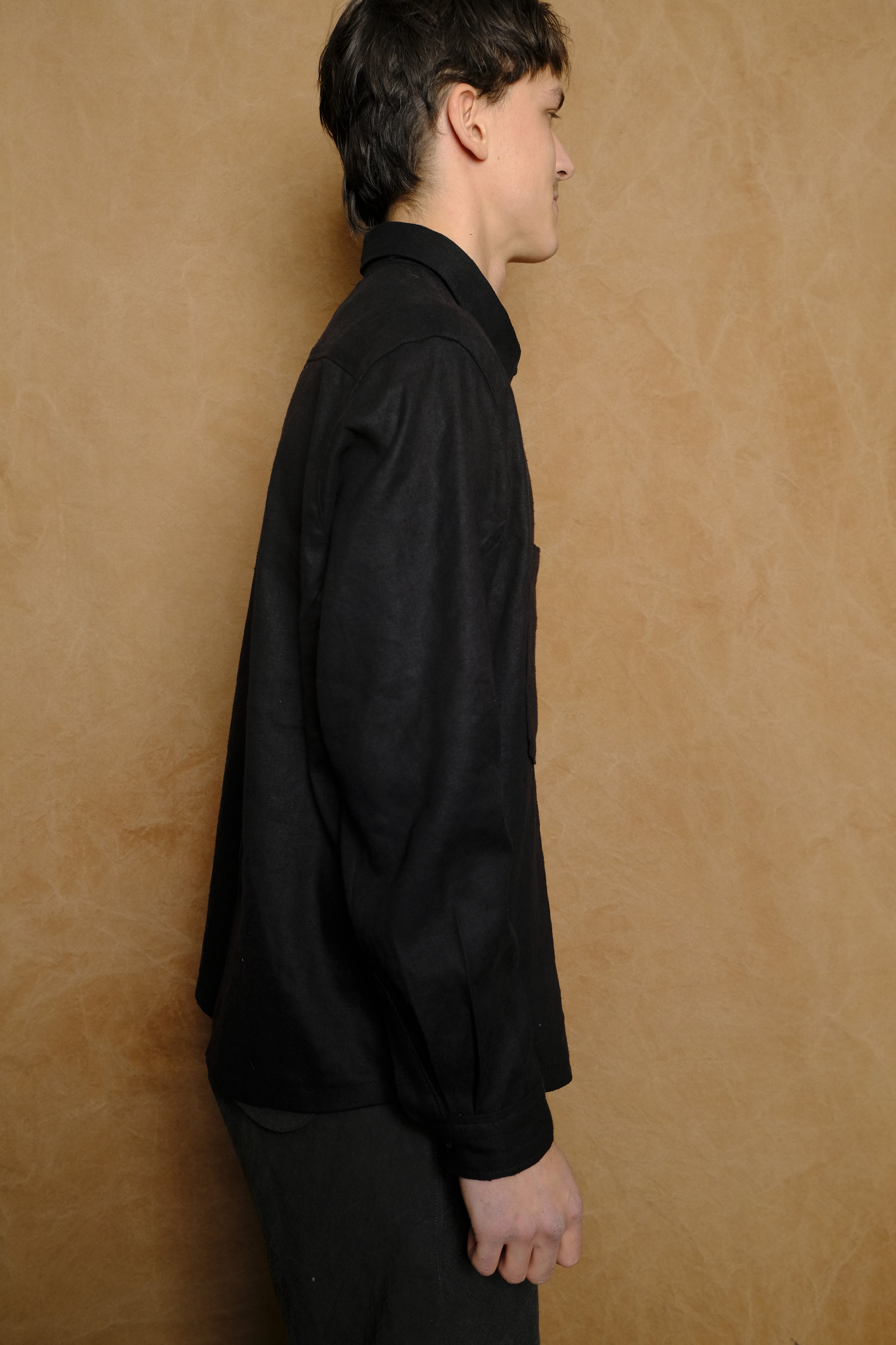 left hand oxford shirt in black silk & linen twill