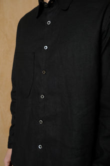 left hand oxford shirt in black silk & linen twill