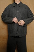 light chore coat in binchotan charcoal dyed linen & washi paper