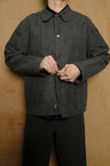 light chore coat in binchotan charcoal dyed linen & washi paper