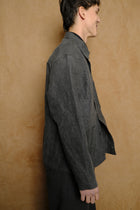 light chore coat in binchotan charcoal dyed linen & washi paper