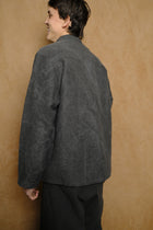 light chore coat in binchotan charcoal dyed linen & washi paper