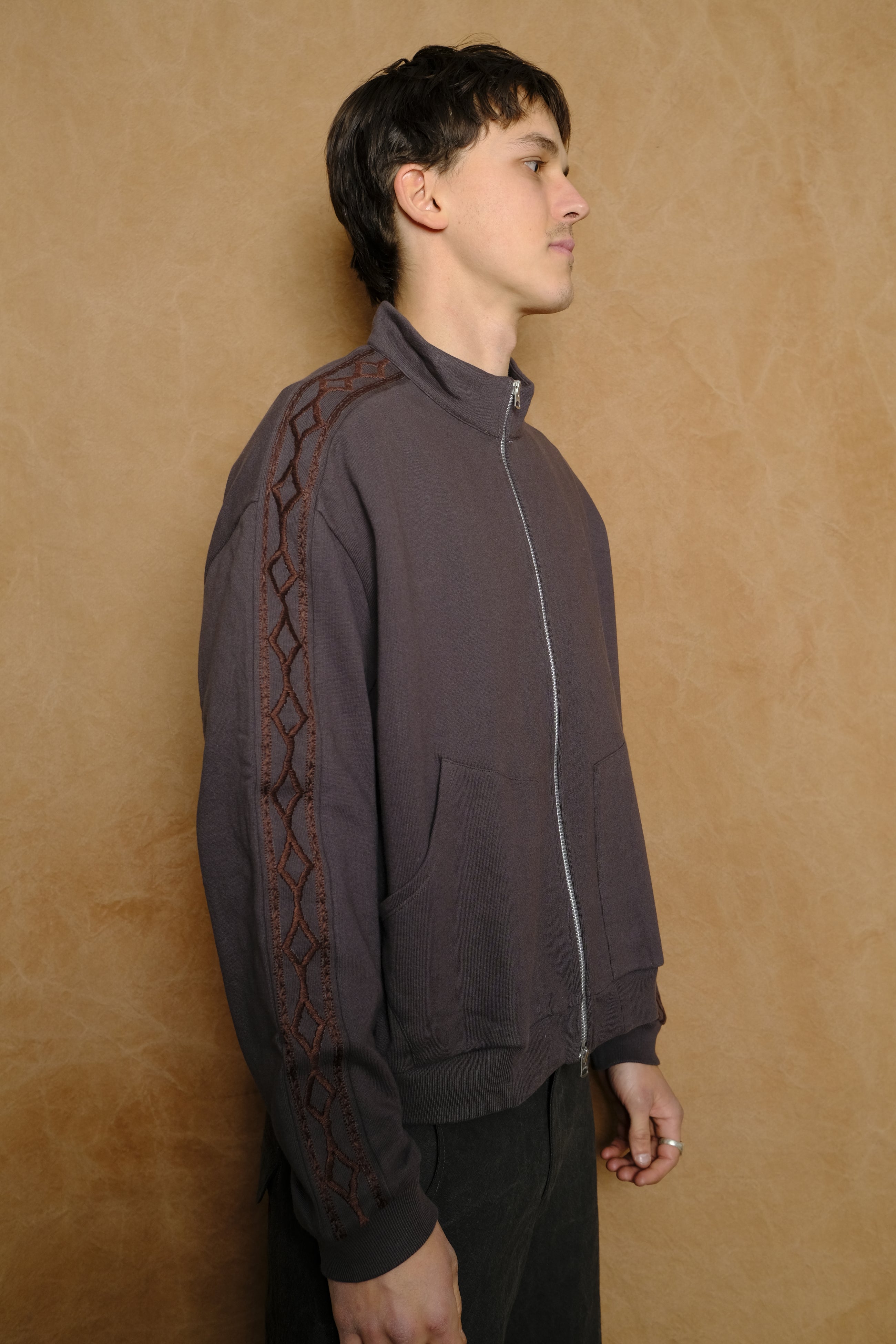 embroidered track jacket in brown