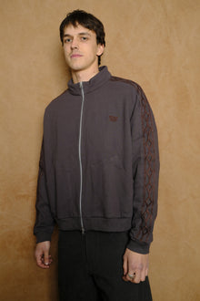 embroidered track jacket in brown