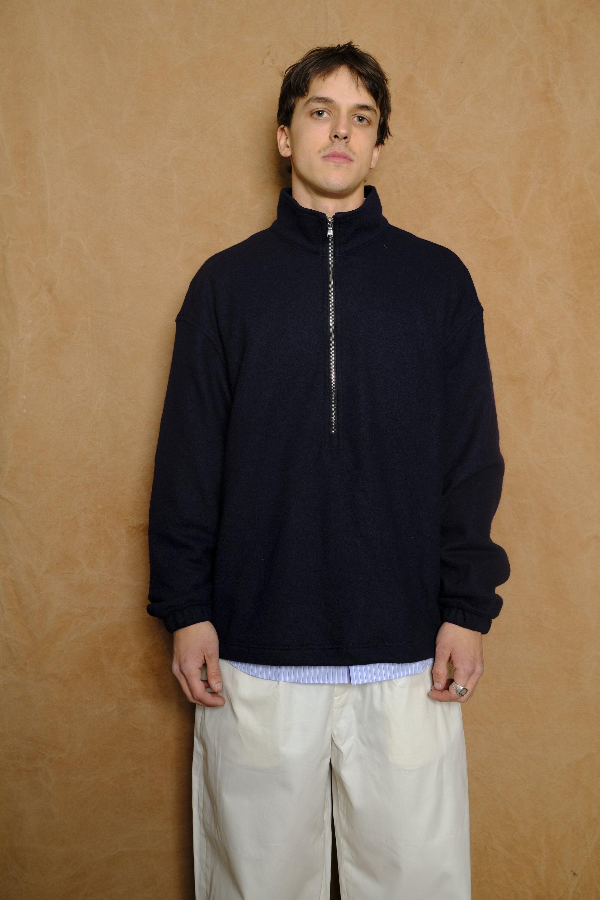 virgin wool fleece in navy