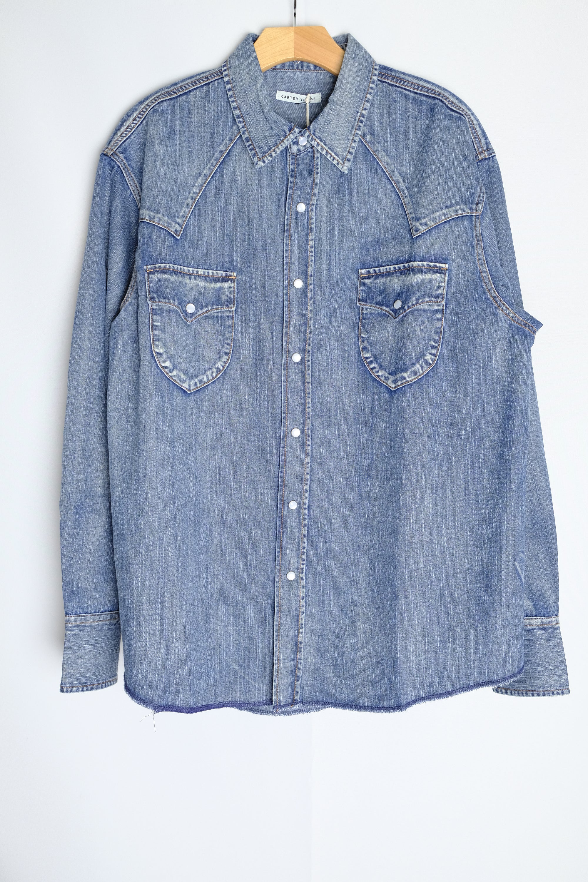 denim western shirt in mid indigo wash