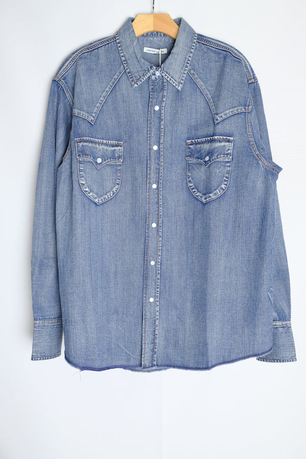 denim western shirt in mid indigo wash